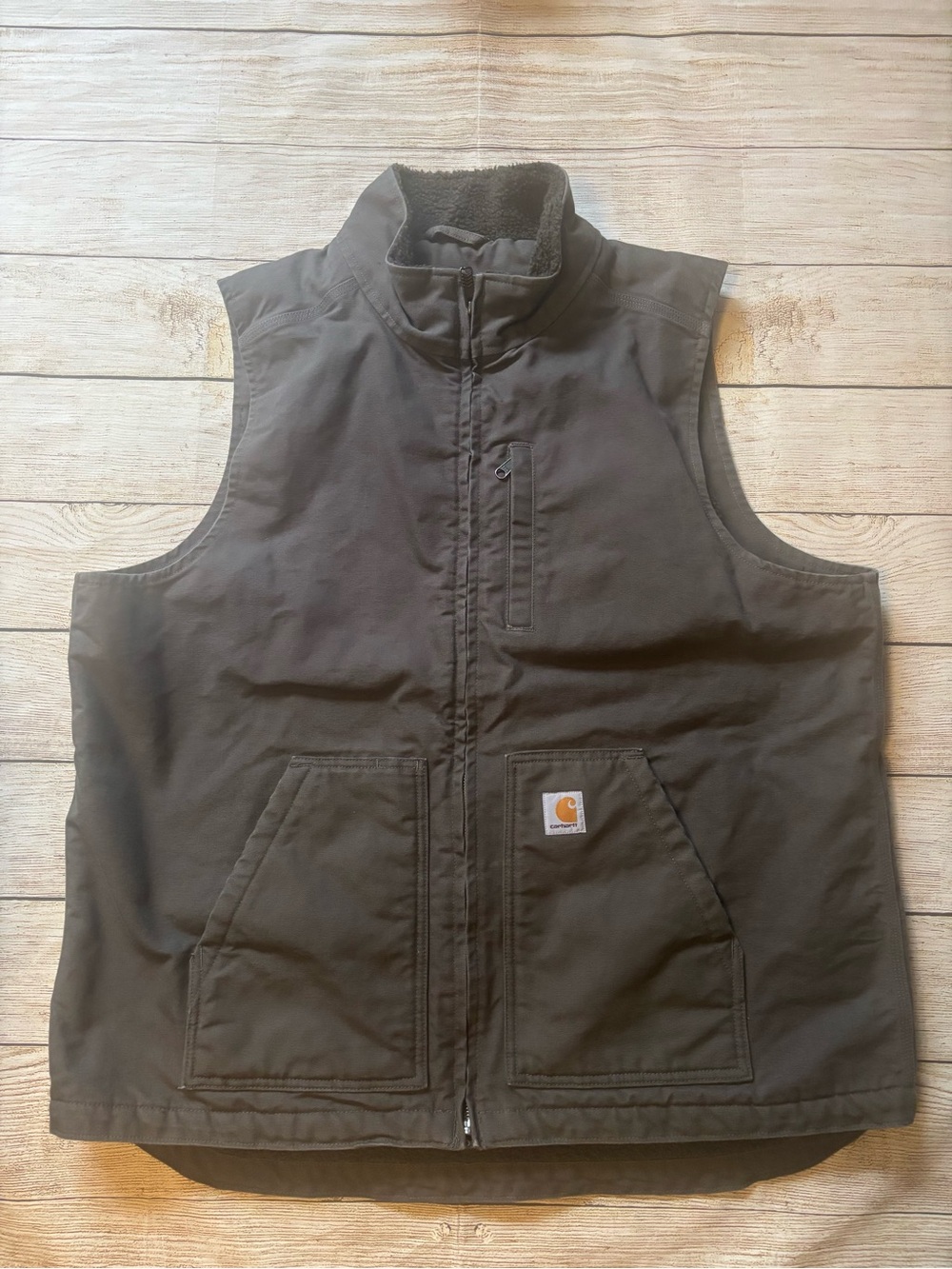 Men’s Carhartt Charcoal Gray Vest, Sherpa lined,  mock neck, zip vest XL Tall